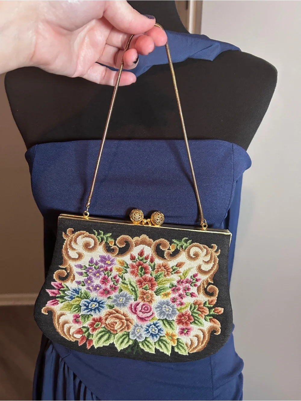 Floral Tapestry Kiss Lock Purse Vintage Inspired Grandmacore Handbag